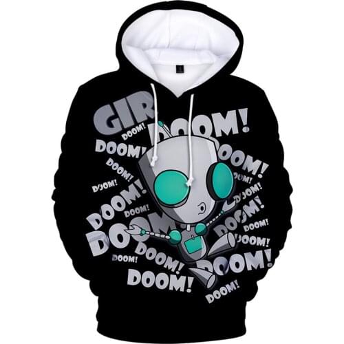 New Invader Hoodie Zim Cosplay Mens Womens Long Sleeve Sweatshirt 3D Printing Oversized Loose Street Style Boys Jacket