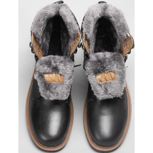 YIQITAZER Top Quality Cow Leather Men Shoes Snow Boots 2018 Winter Genuine Leather Handmade Brand Warmest Men Winter Wool Shoes