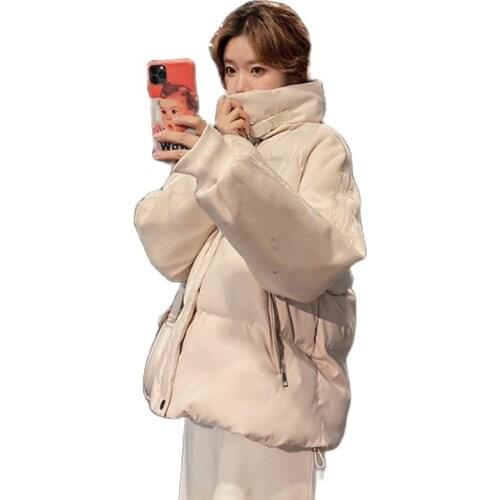 2021 Womens Winter New Large Size Cotton Jacket Letter Printing Short Korean Loose Black Coat Fashion Women Thick Warm Parkas