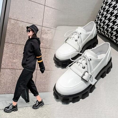 YMECHIC Spring Platform Heels Lace Up Black Shoes Patent Faux Leather Buckle Strap Chunky Block Heel Womens Pumps Large Size 43