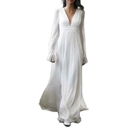 Vestido De Novia New Styles Chiffon V-neck Long Sleeves Wedding Dresses Robe De Mariée Formal Bride To Be атласное платье