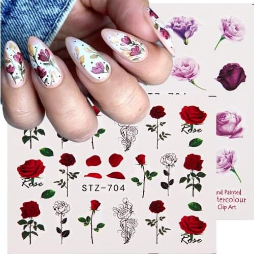 3D Flower Nail Stickers Self-adhesive Floral Water Ski Nail Decals Multicolor Rose Flowers Stickers Nail Art Decorations 1pcs