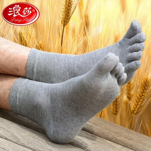 100% Cotton Autumn and winter Mens Toe Socks 6 piece Crew