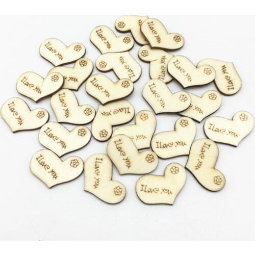 100pcs 14X21mm Wooden "I Love You"Heart Slices Emebellishments Wedding Scatters Table Confetti Decorations For Cardmaking