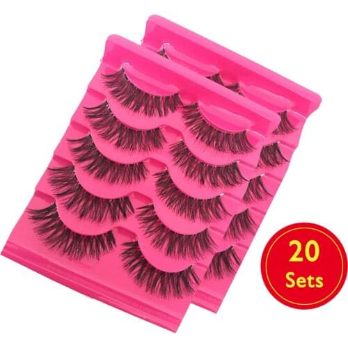 20 Sets Handmade Natural Long False Eyelashes Makeup Black Thick Cross Fake Eye Lashes Extension Cosmetic Tools A539