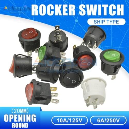 20mm AC 10A/125V 6A/250V Round Boat Rocker Switch 2 Files 2/3/4 Copper Feet On/Off Switch With Waterproof Cap LED Light