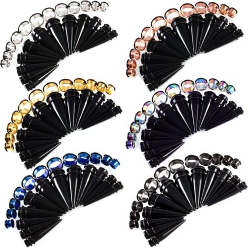 24Pcs/Lot Black Acrylic Ear Taper Plug Stretching Kit Ear Tunnel Reamer Big Gauges Flesh Piercing Expander Ear Piercing Earrings
