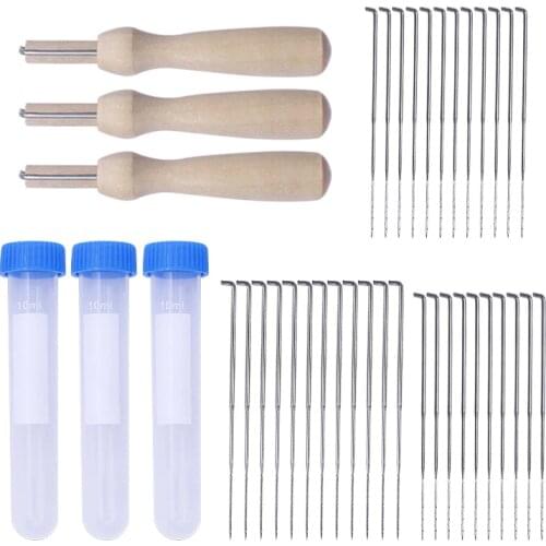 30PCS Felting Needles Holder Wooden Handle Felting Wool Felt Bottle Set Craft Needle Felting Home Hand DIY Tools