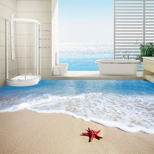 Modern Simple Sea Beach Starfish 3D Floor Tiles Wallpaper Bathroom Bedroom PVC Waterproof Wear Sticker Mural Papel De Parede 3 D