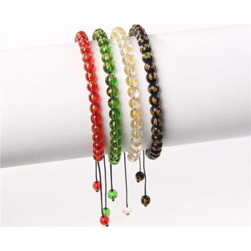 6MM Motto Veins Crystal Bracelets For Women Men Braided Bracelets Buddhism Woven Bangle Reiki Meditation Exquisite Jewelry