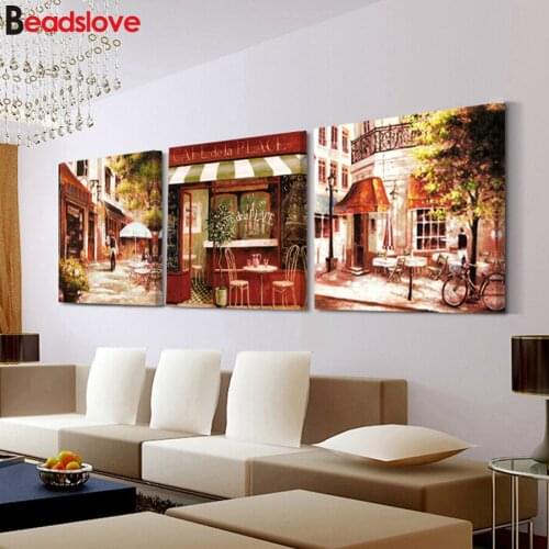 Urban Style diamond painting cross stitch Coffee House Modern Home Decoration 3d embroidery mosaic abstract street landscape