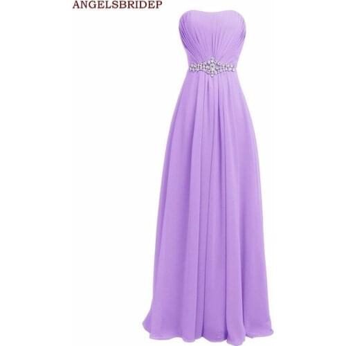 ANGELSBRIDEP Strapless A-Line Long Evening Dresses Party Gowns Chiffon Crystal Waist Floor-Length Vestidos de festa Prom Party