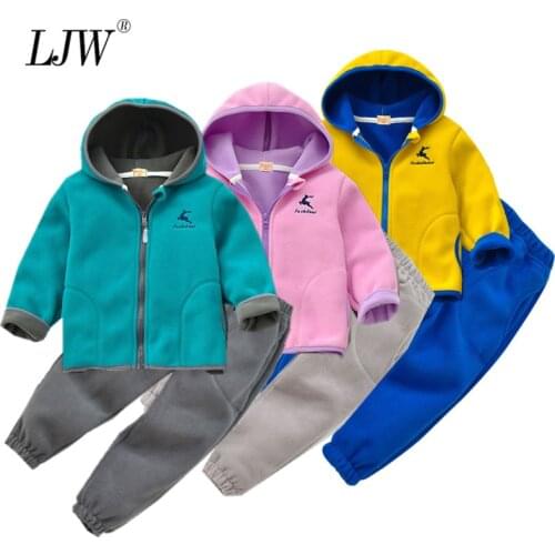 2-12y Boys Girls Velvet Hooded Clothing Set Kids Jacket Coat Pants Suit for Sports Suits Tracksuits Toddler Children Clothes Set