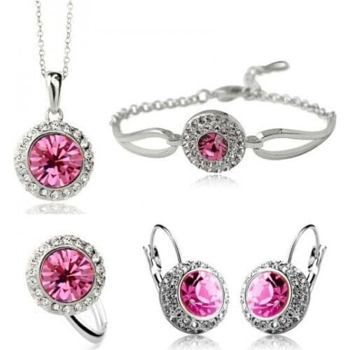 White for women sterling- wedding Top Quality Moon Crystal Weddings Sets Fashion bracelet ring EARRINGS SETnoble ladys