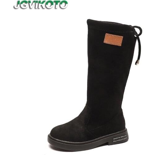 Girls Boots Autumn Winter Kids Boots Single Layer High-top Long Length Children Motorcycle Boots With Lace-up Bow-knot Princess