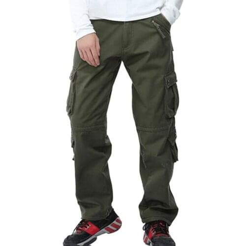 Men Outdoor Fleece Tactical Cargo Pants Loose Thicken Multi-pocket Thermal Fishing Trousers Hiking Trekking Climbing Pants