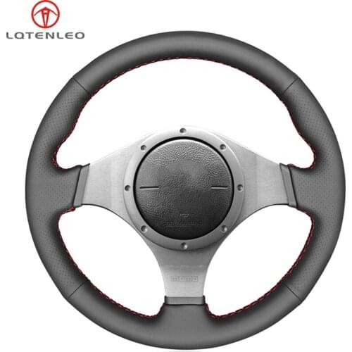 LQTENLEO Black Genuine Leather Car Steering Wheel Cover For Mitsubishi Lancer Evolution 8 VIII Lancer Evolution 9 IX 2003-2007