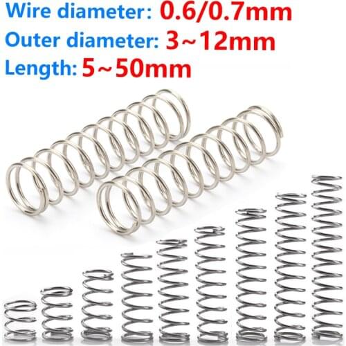 10pcs Y-type Cylidrical Coil Compress Pressure Spring Rotor Return Od 3mm~12mm Steel Wire Diameter 0.6mm 0.7mm Stainless Steel