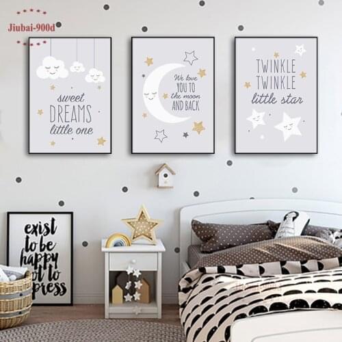 Nursery Baby Room Wall Decoration Cartoon Cloud Moon Stars Posters Canvas Painting Pictures Wall Art Posters and Prints NUR65