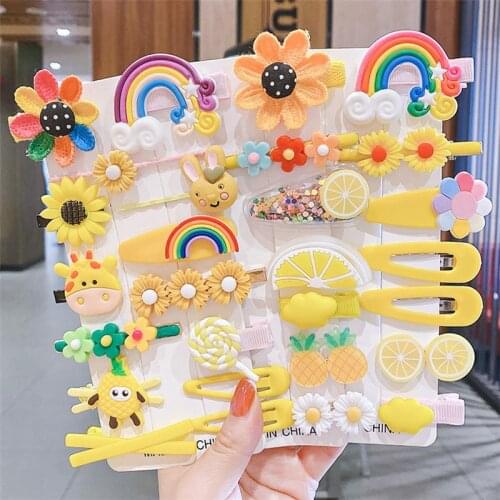 14Pcs Children Girls Hairpins Set Cute Fruit Rainbow Flower Kids Headwear Baby Girl Hair Accessories for Toddler Girl Hair Clip