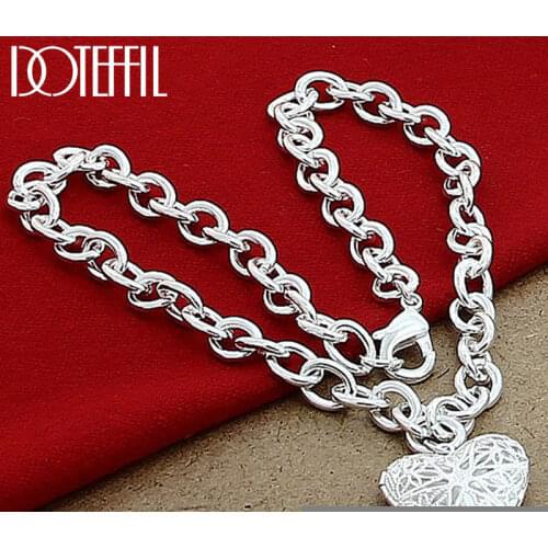 DOTEFFIL 925 Sterling Silver Photo Frame Heart Pendant Necklace 18 Inch Chain For Women Wedding Engagement Fashion Jewelry