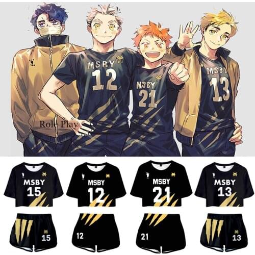 Haikyuu Cosplay Costume Hinata Shouyou MSBY 21 Sportswear Tshirt Karasuno Koukou High School Volleyball Club Jersey Sets C42M2