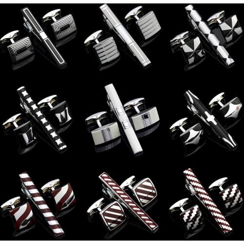 Quality Cufflinks Necktie Clip for tie pin for mens gift Classic pattern tie bars cufflinks tie clip set Men Jewelry gemelos bo