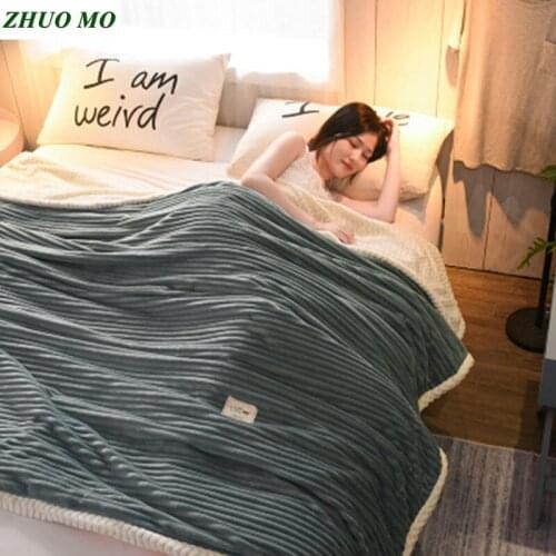 ZHUO MO Stripe Lamb cashmere Weight blanket 200x230cm large size wedding bed sheets Soft quilt duvet cover blanket sheets cover