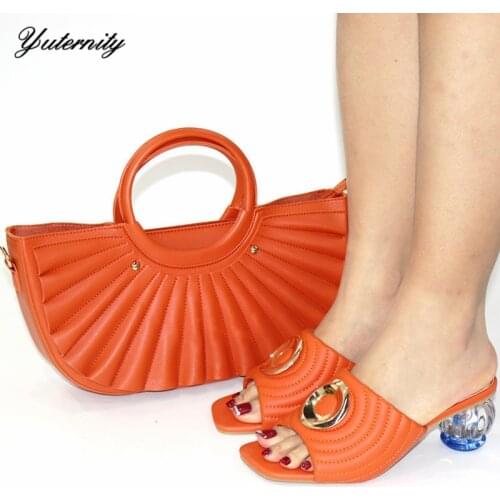 Latest Italian Rhinestone Shoes And Bags To Match Set Summer Style Strange Heels Shoes And Bag Set For Party Large Size 37-43