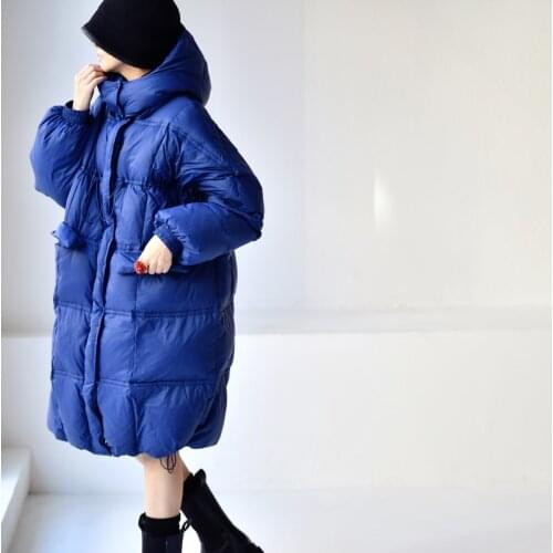 MICOCO Y0018C Korean version fashion personality Smoke plait to design White duck down Bread long Down jacket