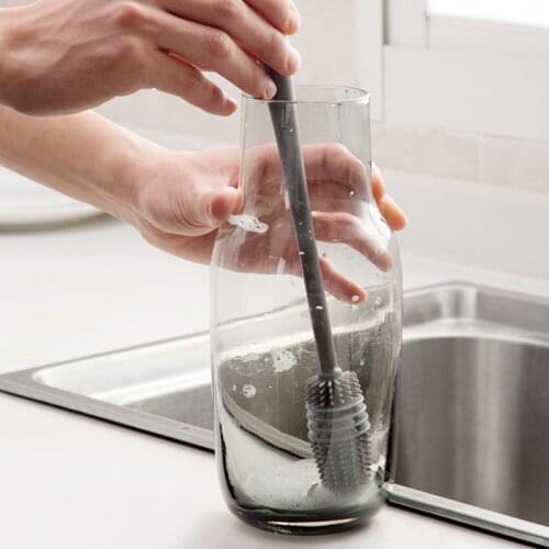 Long Handle Multifunctional TPR Cleaning Bottle Brush Silica Gel Cleaning Brush Cup Brush Cleaner Gray Kitchen Tool Cup Brush