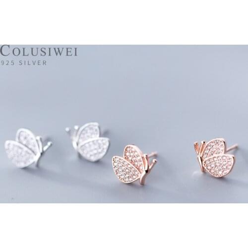 COLUSIWEI Fashion Insect Ear Pin for Women Sparkling Zircon Lovely Butterfly Sterling Silver 925 Stud Earring Fine Jewelry Gift
