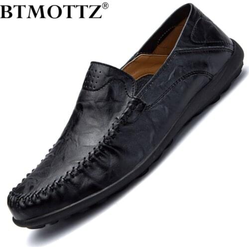 Men Shoes Casual Luxury Brand 2020 Mens Loafers Genuine Leather Soft Moccasins Comfy Breathable Slip on Driving Shoes BTMOTTZ