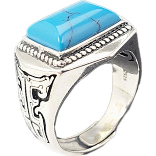 2019 new mens silver ring S925 sterling silver ring for Man fashion domineering vajra inlaid turquoise ring mens ring
