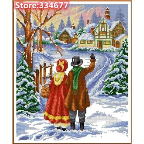 Couple in the snow Sewing Kit Top Quality Embroidery Needlework 14CT Unprinted Art Cross Stitch Kits DIY Handmade Decor