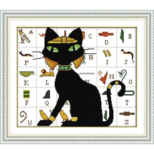Black cat and alphabet cross stitch kit aida 14ct 11ct count printed canvas stitches embroidery DIY handmade needlework