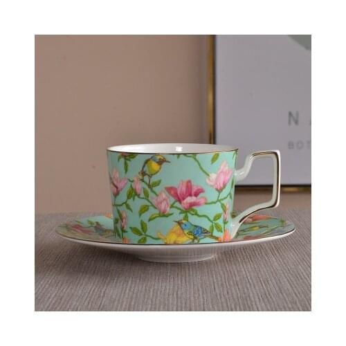 Colorful Bone Porcelain Afternoon Tea Cup And Saucer Set Ceramic Coffee Cup With saucer Stainless Spoon 200ml Home Drinkware