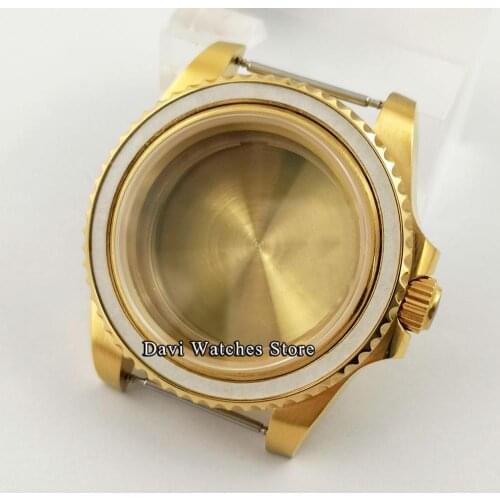 New 40mm Golden Watch Case Without Magnifier Sapphire Glass fit ETA2836 Miyota 8215 8205 821A Seagull 1612 DG2813 3804 Movement