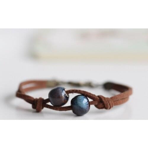 New Creative DIY Knitting Boho for Woman Girl Handmade Ceramic Bracelet Jewelry Weave Leather Popular Pendants