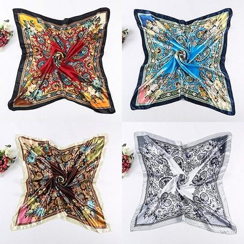 New Fashion Womens Scarf Big Square Silk-Like Imitated Satin Flower Printing Wrap Shawl