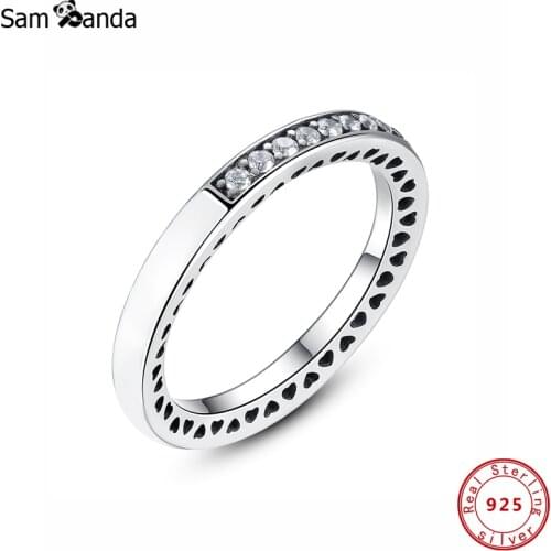 Original 100% 925 Sterling Silver Ring Radiant Heart Finger Stackable Rings Crystal CZ For Women Wedding Engagement Gift Jewelry