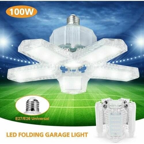 New 80W/100W Led Garage Light 5 Leaf Deformation High Bay Lamp E26/E27 Induction Foldable Ceiling Lights For Warehouse Lighting