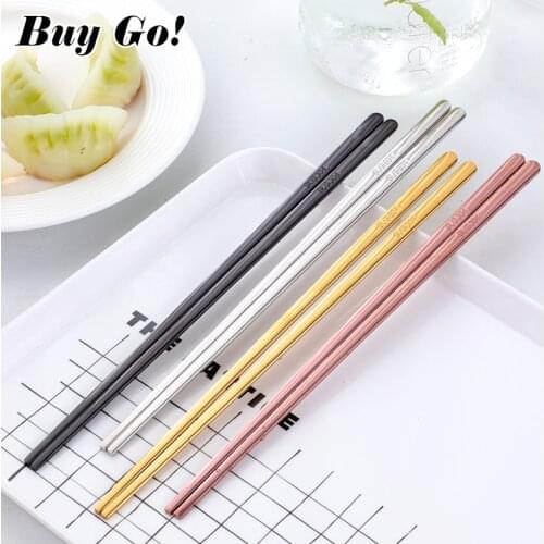 1 Pair 304 Stainless Steel Solid Long Handle Flat Non-Slip Korean Chopsticks Sushi Hashi Household Chopstick Adult Cutlery Set