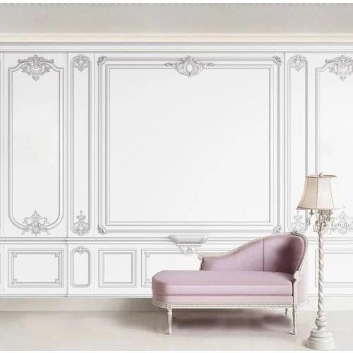 Custom 3D Wall Murals Wallpaper White Plaster Line European Style Living Room Sofa TV Background Photo Wallpapers Home Decor 3D