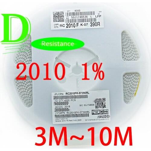 50PCS SMD Resistor 2010 1% RC2010FK-07 Series 3M 3.3M 3.6M 3.9M 4.7M 5.6M 9.1M 10M