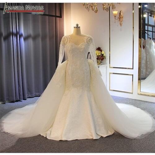 Robe Soiree Full Beading Mermaid Wedding Dress With Detachable Skirt 2022