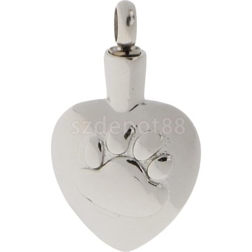 Stainless Steel Dog Paw Heart Ash Keepsake Urn Pendant Memorial Jewelry