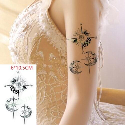 Waterproof Temporary Tattoo Sticker Moon Star Compass Rose Flower Cool Body Art Flash Tattoo Fake Tattoo for Women Men