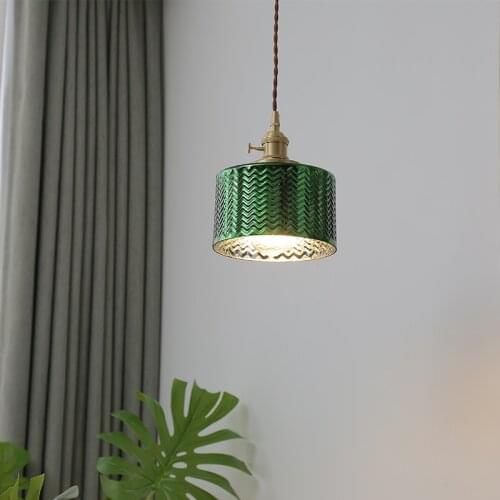 Japanese Glass Chandelier Green Retro Brass LED Chandelier Transparent Minimalist Bedroom Bedside Aisle Balcony Bar Table Lamp
