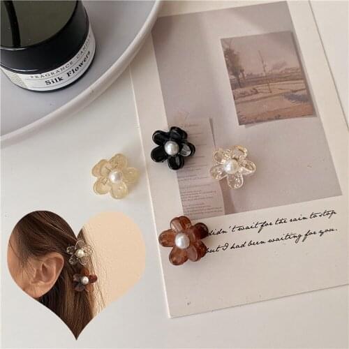Sweet Lovely Mini Flowers Hair Claw Pearl Rhinestone Small Bangs Side Hair Clip Elegant Charming Women Girl Hair Styling Tools